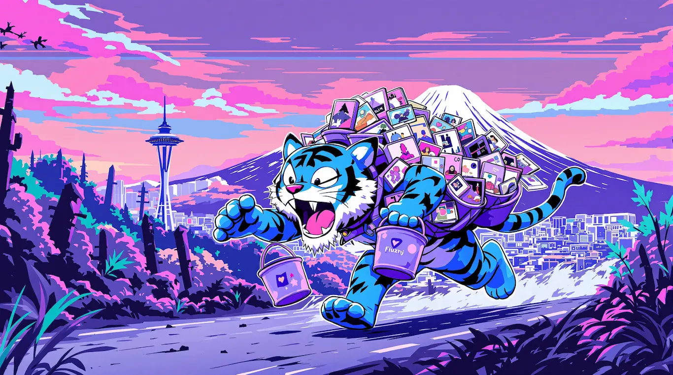 An anthropomorphic tiger running between datacentres.