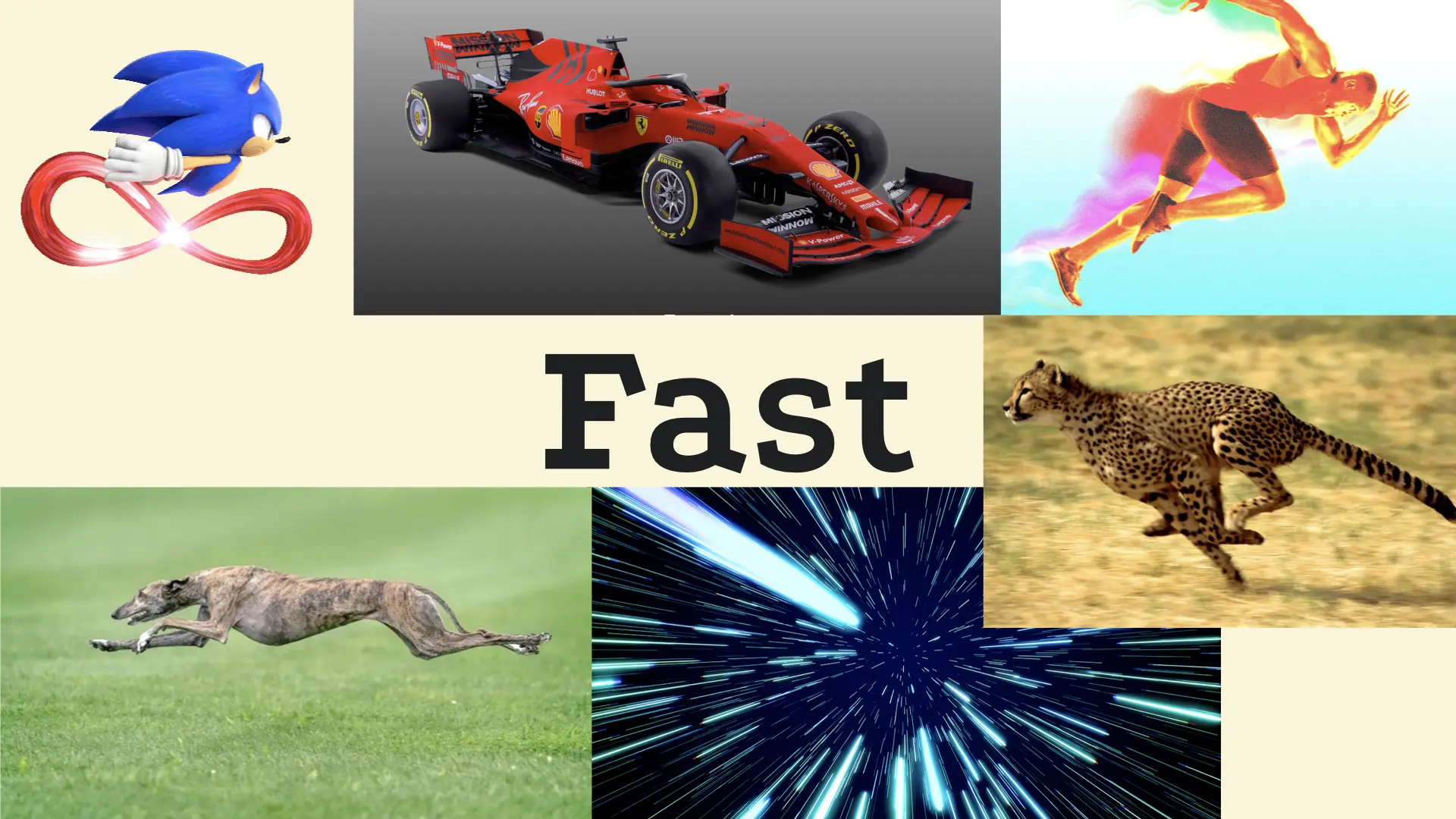 A mood board of fast things