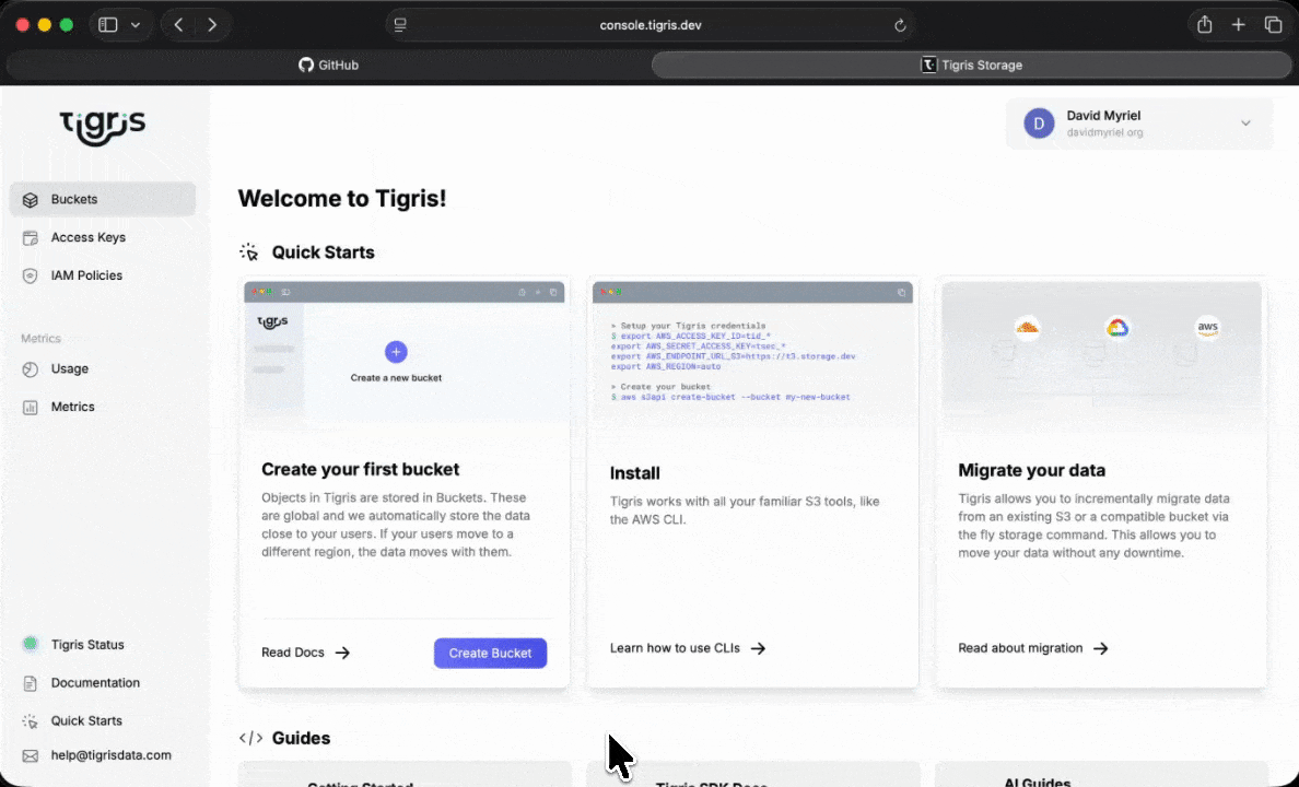 Creating a multi-region bucket in the Tigris Dashboard
