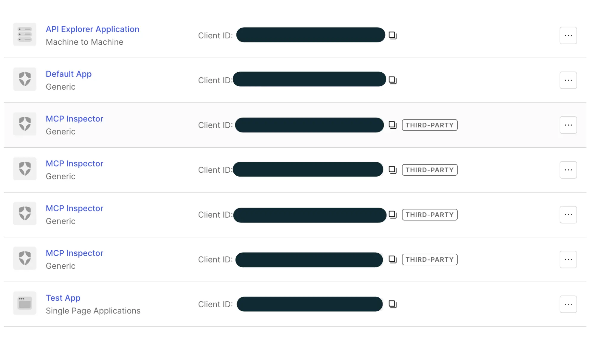 A bunch of dynamically created OAuth clients drowning out the statically defined ones