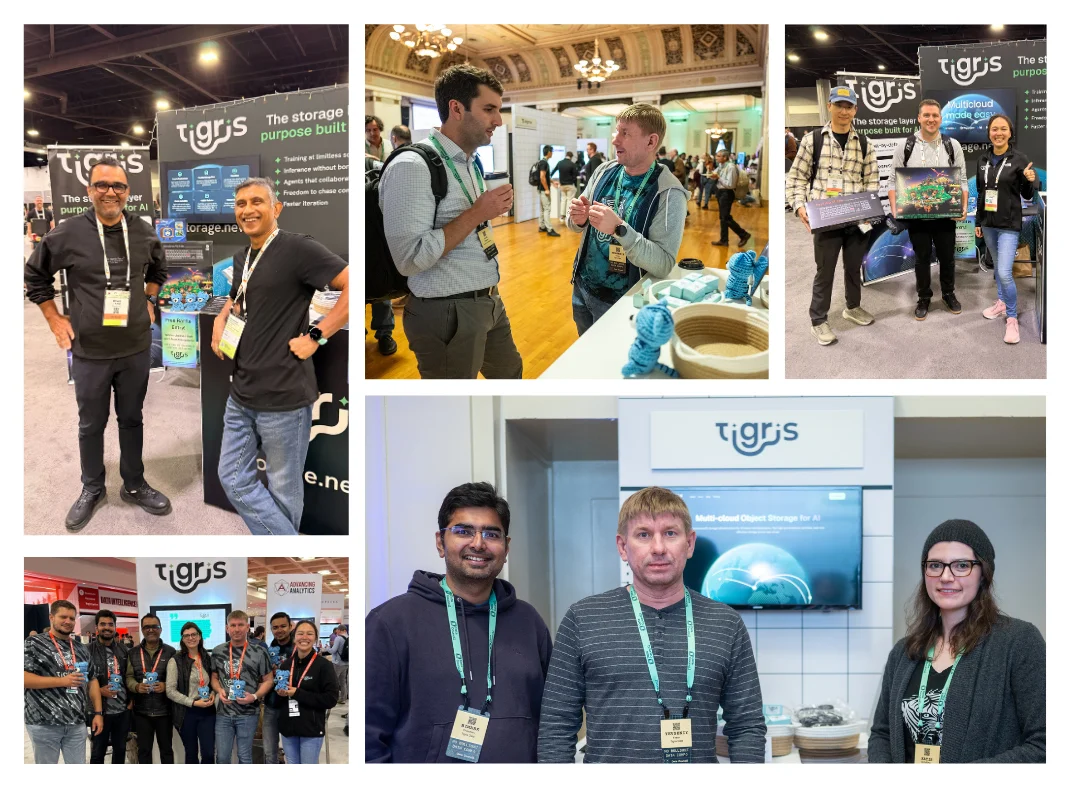 A collage of photos from Tigris team meetups and conferences in 2025