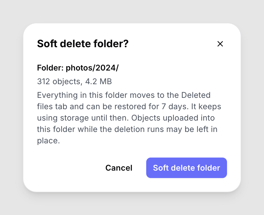Soft delete confirmation dialog for a folder