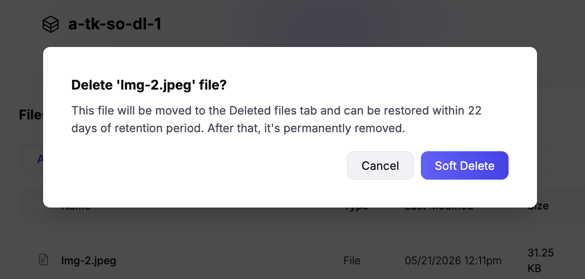 Soft delete confirmation dialog for an object